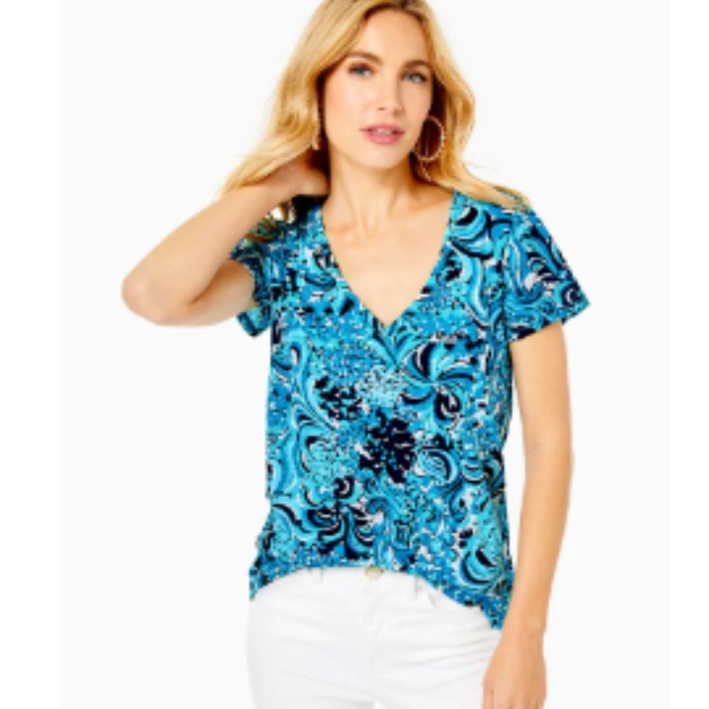 Lilly Pulitzer ETTA V-NECK RESORT WHITE MERMAZING  size XS